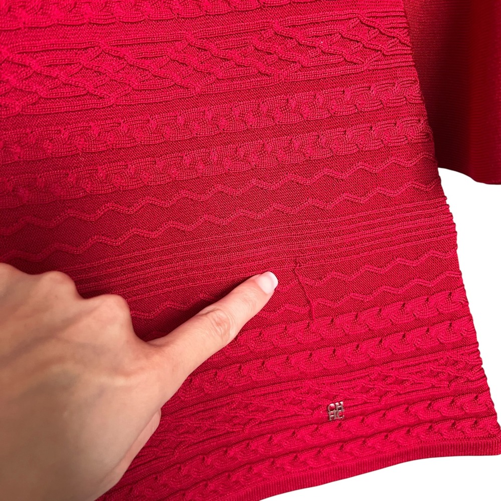 Carolina Herrera Red Cable Knit 3/4 Bell Sleeve Sweater Blouse M Elegant Holiday - Picture 8 of 11